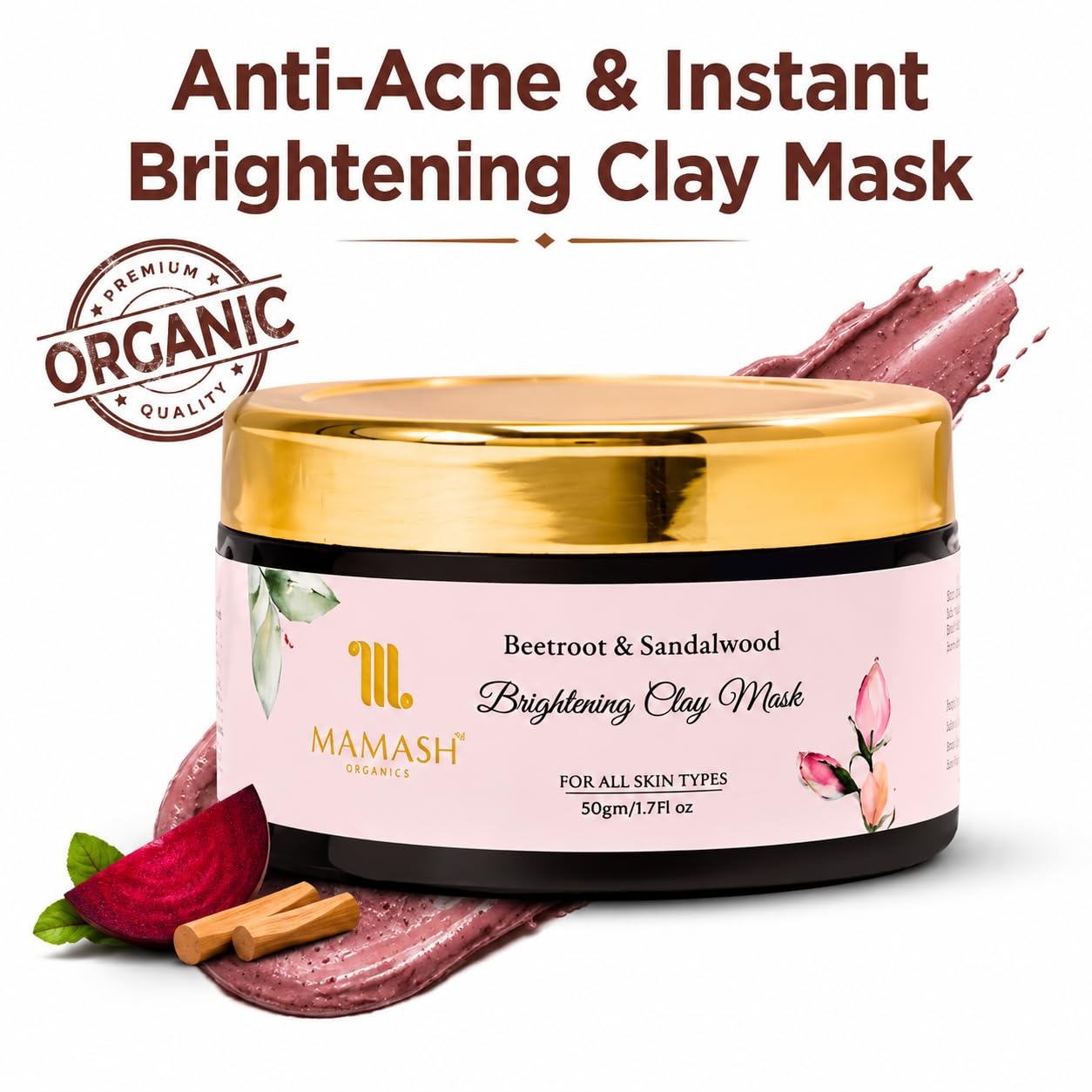 mamash beetroot & sandalwood 2 in 1 face pack & scrub | ready to use de tan clay mask with neem, licorice & multani mitti | brightening & deep cleansing ayurvedic skincare | 50g mamash beetroot & sandalwood 2 in 1 face pack & scrub | ready to use de tan clay mask with neem, licorice & multani mitti | brightening & deep cleansing ayurvedic skincare | 50g