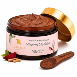 mamash beetroot & sandalwood 2 in 1 face pack & scrub | ready to use de tan clay mask with neem, licorice & multani mitti | brightening & deep cleansing ayurvedic skincare | 50g